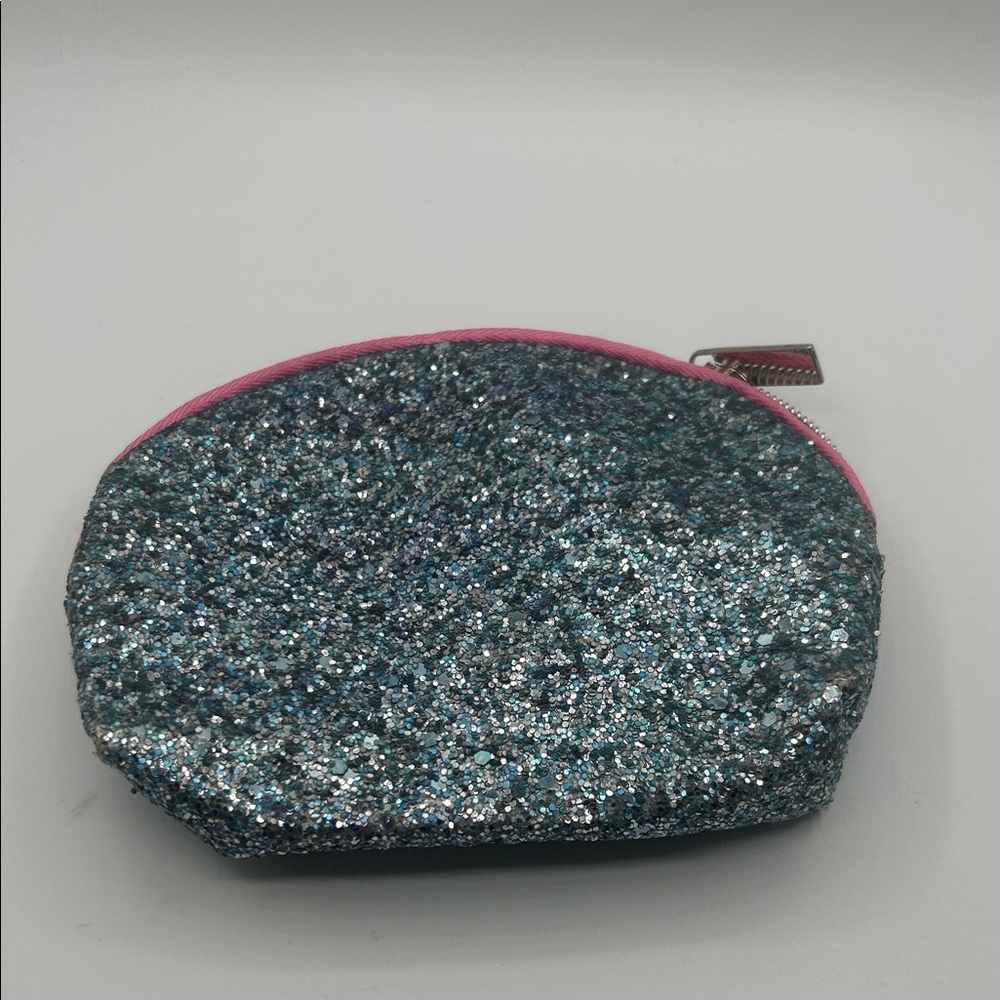 Glitter Mini Pouch in Teal with Pink Trim